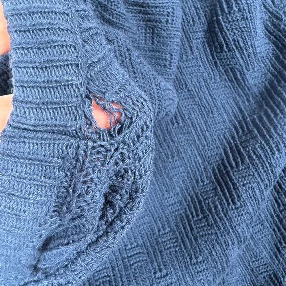 VTG Trader Bay Men M Texture Pattern Knit Crew Neck Sweater Blue Cotton USA 90s - Picture 5 of 10